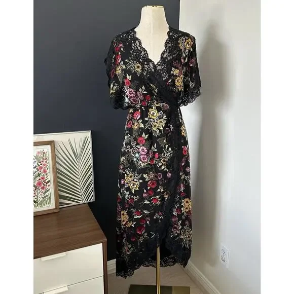 Alice Olivia Adele Full Wrap Floral Lace Midi Dress - Picture 4 of 16